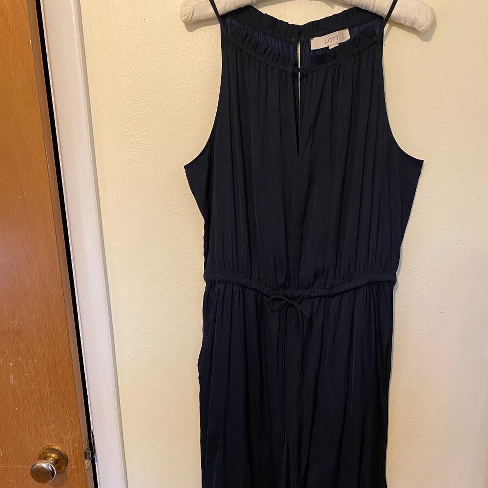 LOFT Navy Silky Halter Neckline Jumpsuit - Picture 2 of 4